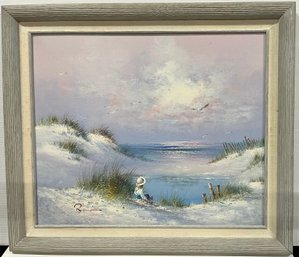 Oil On Canvas   Child By Water. Signed  By Artist Lower Left Corner   Possibly Rima