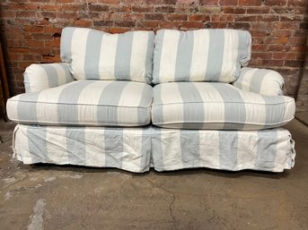 Ballard Covered Pale Blue And White Stripe Couch