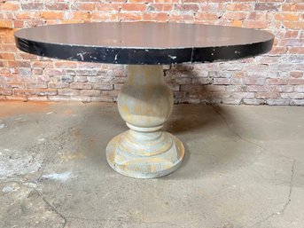 Round Black Riveted Edge With Large White Wash Pedestal Bottom