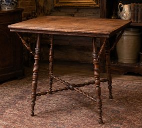 Antique Table American Victorian Tiger Oak Side Table W/ Barley Twist Legs