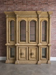 Solid Wood Two Piece Mirrored Hutch Cabinet TV Stand