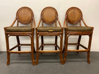 Three Palecek Rattan Bar Stools Seat Height 30 Inches