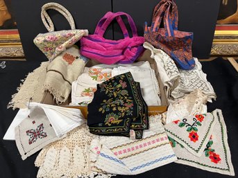 Assortment Of Linenware As Well As Collectors Bags