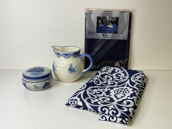 Nautical Pitcher And Box With Navy Tableclothes