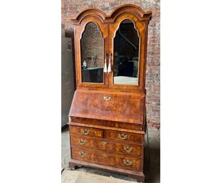 Double Arch Top Burled Dropfront Secretary Desk With Cubbyholes