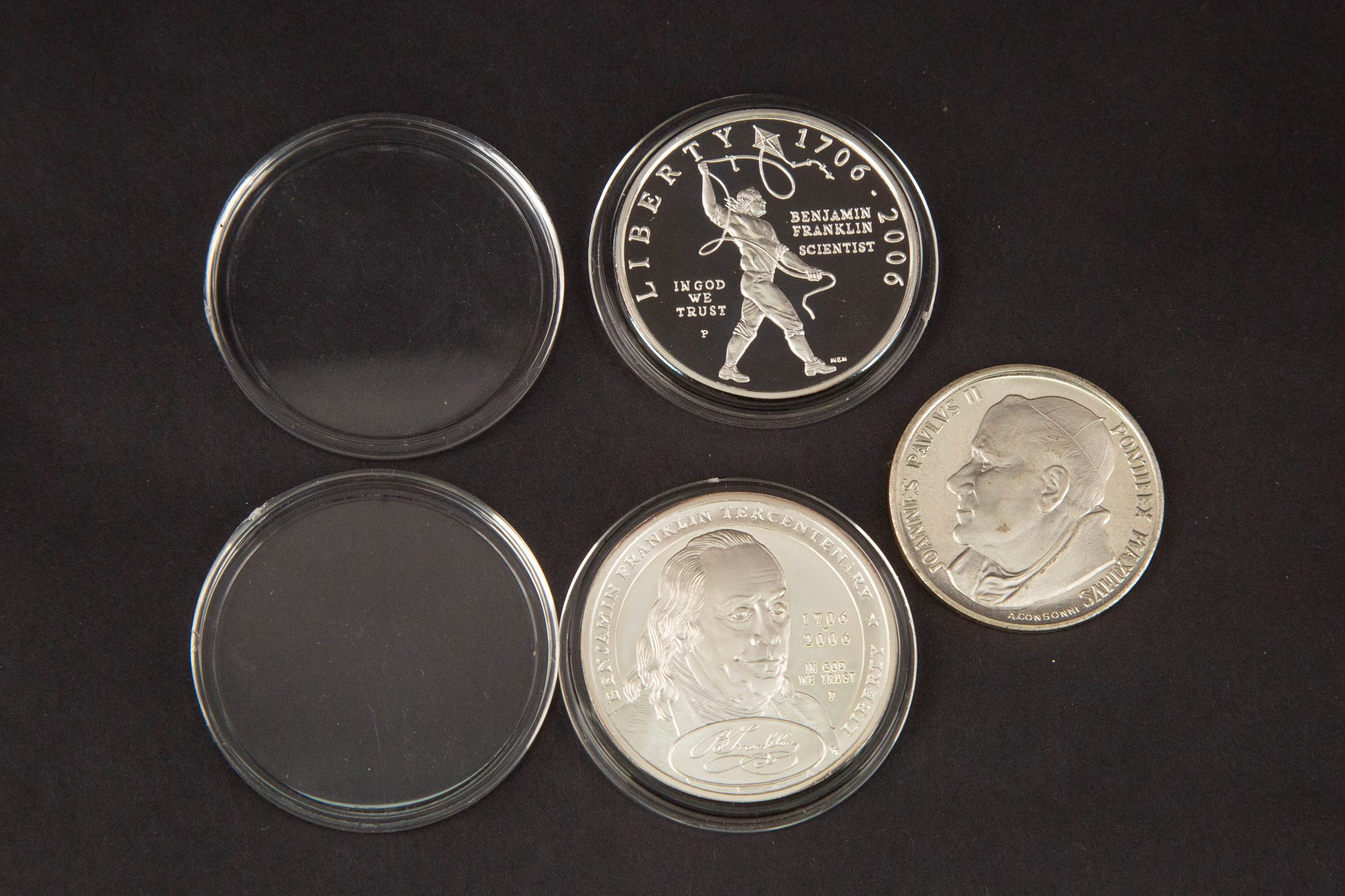 3 Sliver Coin 1706-2006 Benjamin Franklin / Roman Pope John Paul #18332 ...
