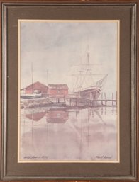 Paul N. Norton (1909-1984) Landscape Watercolor 'Port With Red House'