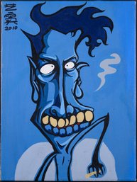 Modernist Original Oil On Canvas By Artist Yidou Zhang 'Yellow Teeth'