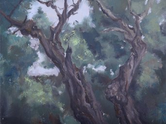 Impressionist Original Oil By Artist Chong Liu 'Tree Branches'