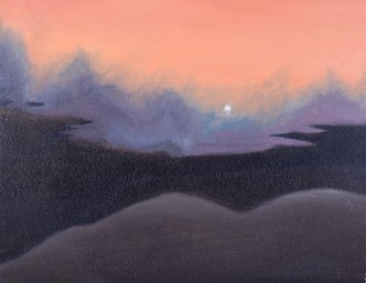 Modernist Original Oil By Artist Yaozu Qu 'Dusk At Lake'
