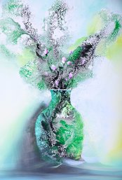 Modernist Floral Original Oil By Artist Guorong Lin 'Vase 7'