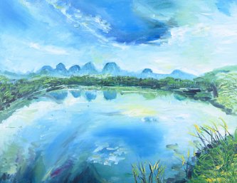 Plein Air Originl Oil By Artist Yan Liu 'Lake Scene'
