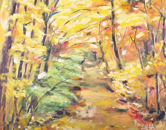 Modernist Original Oil Painting By Artist Yan Liu 'Autumn Leaf'
