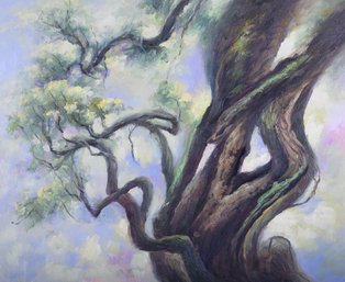 Modernist Original Oil By Artist Pingchang Zhang 'Tree Branches'