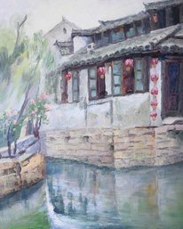 Impressionist Oil By Artist Pingchang Zhang 'Jiang Nan View'