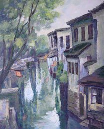 Impressionist Original Oil By Artist Pingchang Zhang 'Jiangnan View'