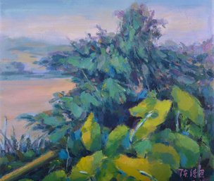 Original Modernist Oil Painting By Artist Dejun Chen 'Landscape 09'