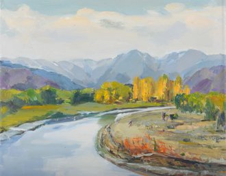 Modernist Original Oil By Artist Dejun Chen 'Landscape 1'