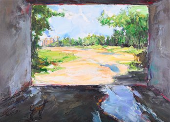 Liu Luxi Modernist Original Oil 'Beautiful Hometown'