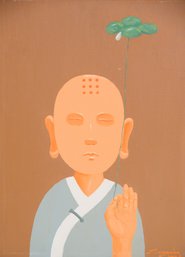 Huge Surrealist Original Oil 'Monk Portrait'