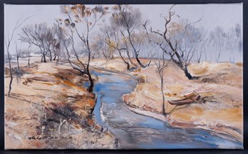 Modernist Original Oil Painting 'Winter Warm Stream'