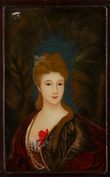 Portrait Watercolor On Glass  'Woman In Black Dress And Red Robe'