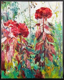 Floral Original Oil Painting By Artist Panpan Wei 'The Celosia'