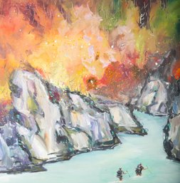 Modernist Original Oil By Artist Wei Ding 'Landscape 63'