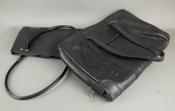 Pair Of Black Leather Travel Bags & Shoulder Totes