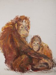 HuaQiao Xi Animal Original Oil On Canvas 'Mother And Son'