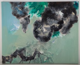 Chong Liu Abstract Original Oil Painting 'The Beginning Of Nature-Green & Black'