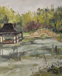 Zhu. L Landscape Original Oil On Canvas 'Beautiful Garden'