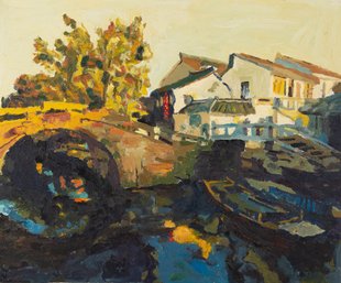 Impressionist Original Oil On Canvas 'Water Village 11'