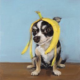 Impressionist Original Oil Painting 'Yellow Banana Skin And Puppy'