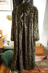 Vintage Grey Animal Print Faux Fur Full-Length Coat