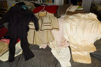 Assortment Lot Of Vintage Women's Tailored Suits, Bouclé Skirt Suit, & Silk Blouse