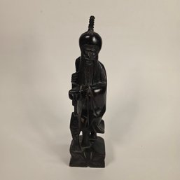 Vintage 12' Hand-Carved Dark Wood Chinese Wiseman