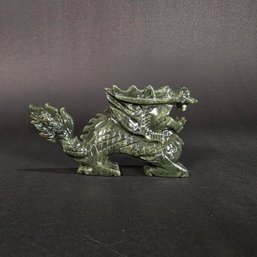 Vintage Dark Green Jade Dragon Carving  Hand-Carved Stone Figurine