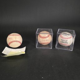 Autographed Baseball Lot - Jeff Cirillo (No COA), Don Carlsen NCAA (No COA) & One Used Ball In Display Case
