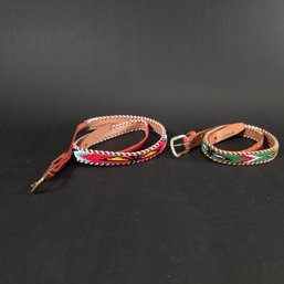 Lot Of 2 Beaded Leather Belts