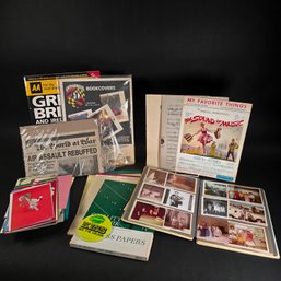 Misc. Ephemera Lot - 2012 Great Britain Map, Photo Album, Sheet Music, WWII Reprint Newspaper, Vintage Station