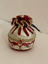 Small Metal  / Enamel Trinket Box - Bag Style