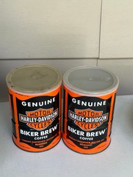 2 Harley Davidson Bikers Brew Metal Coffee Cans - Lot B