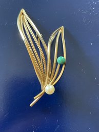 Wells Gold Filled Leaf W Stones Brooch