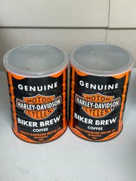 2 Harley Davidson Bikers Brew Metal Coffee Cans - Lot A
