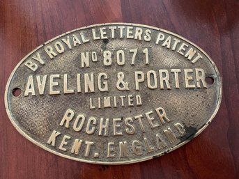 Aveling & Porter Brass Plaque