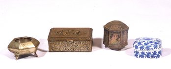 Three Miniature Boxes And Candle Holder