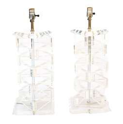Pair Of Stacked Lucite Lamps