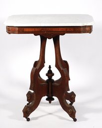 Victorian Eastlake White Marble Table With Scalloped Corners