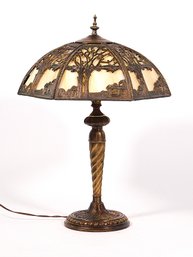 Slag Glass Lamp With Pierce Decorated Shade